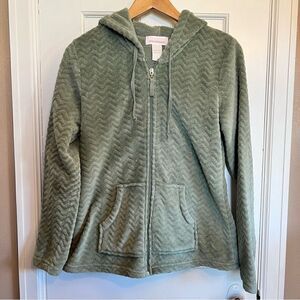 Stan Herman Sage Green fuzzy zip up sweater